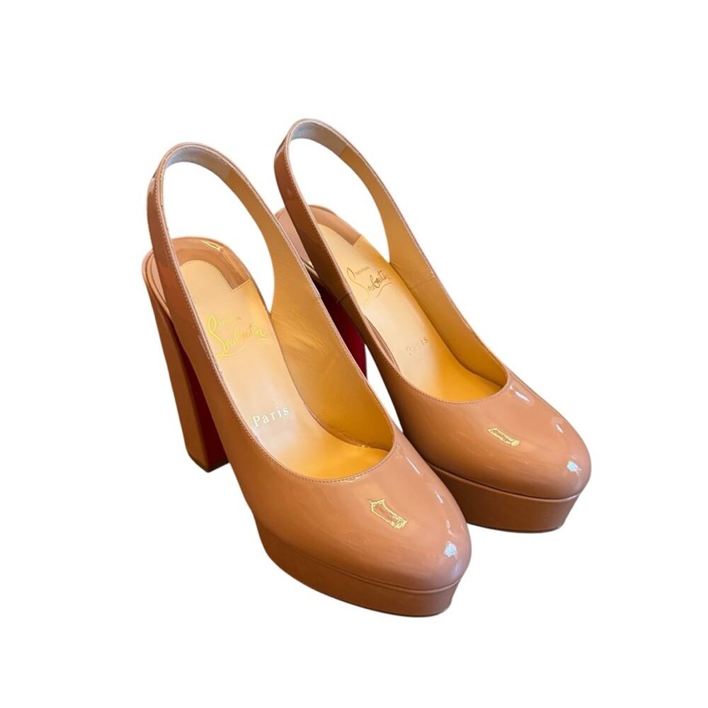 Christian Louboutin Nude Patent Leather Movida Sling 130 Heels EU 39.5 US 9.5 - Picture 9 of 15